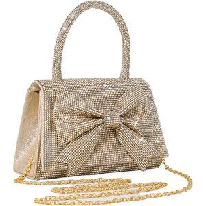 Evening Clutch Purse for Women Sparkly Bow Glitter Wedding Party Shoulder Bag